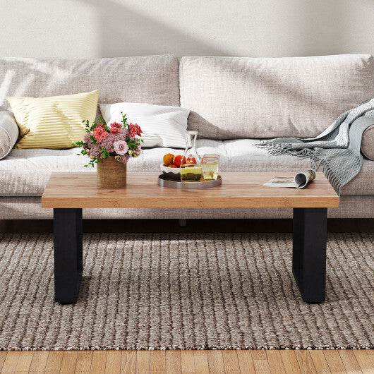 47 inch Farmhouse Style Rustic Coffee Table with Thickened Tabletop and Natural Wood Texture-Oak LuxuryLifeWay Online Store