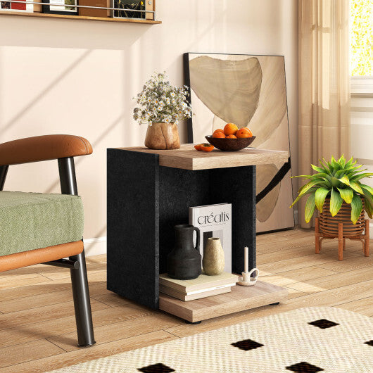 End Table 2-Tier Sofa Side Table with Open Storage Shelf-Oak LuxuryLifeWay Online Store