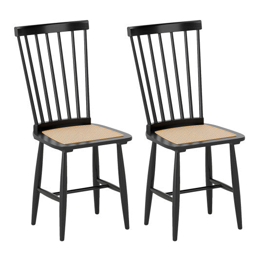 Farmhouse Solid Rubber Wood Dining Chairs Set of 2 with PE Rattan Seats-Black LuxuryLifeWay Online Store