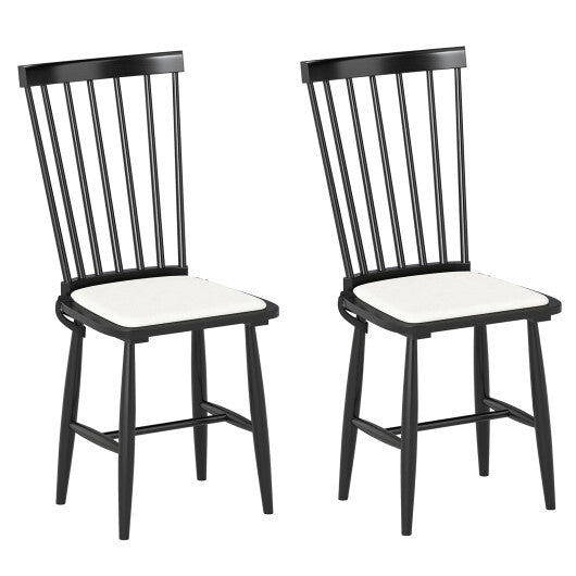 Dining Chairs Set of 2 Farmhouse Solid Rubber Wood Windsor Chairs with Removable Seat Cushions-Black LuxuryLifeWay Online Store