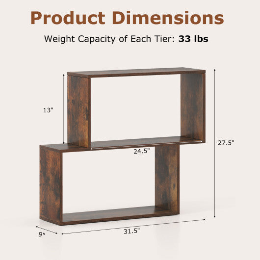 3-Tier Geometric Bookshelf Freestanding Wooden Bookcase with 2 Cubic Compartments-Brown LuxuryLifeWay Online Store
