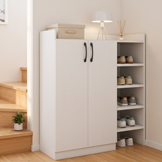 Shoe Cabinet with 2 Doors Shoe Storage Organizer with 2 Adjustable Inner Shelves-White LuxuryLifeWay Online Store
