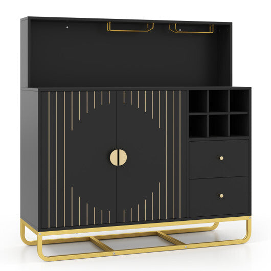 Home Bar Cabinet with Wine Rack Glass Holder and Adjustable Shelf-Black LuxuryLifeWay Online Store