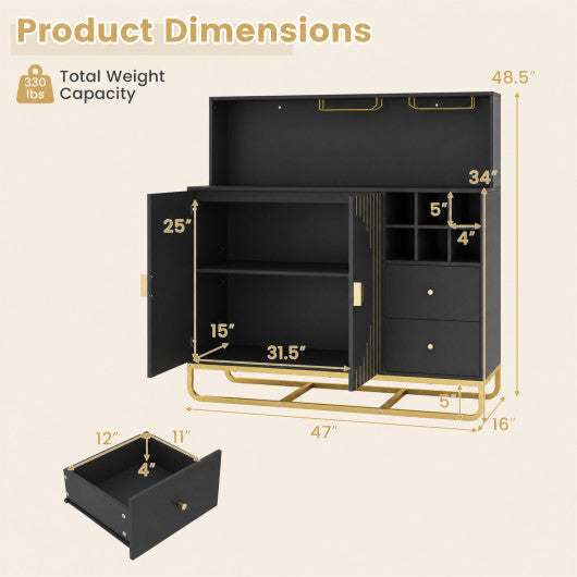 Home Bar Cabinet with Wine Rack Glass Holder and Adjustable Shelf-Black LuxuryLifeWay Online Store