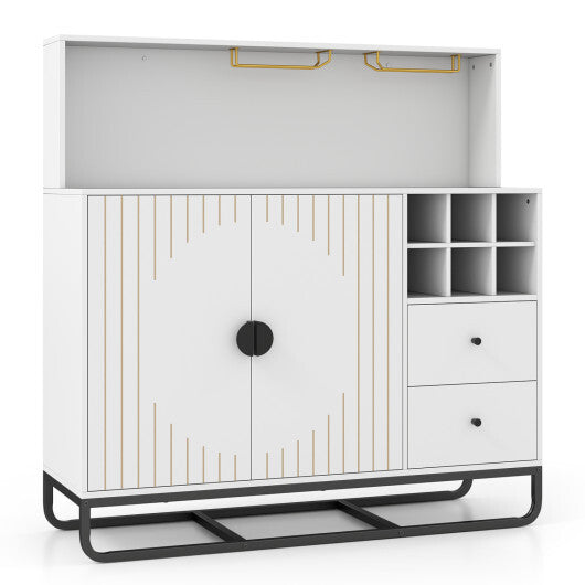 Home Bar Cabinet with Wine Rack Glass Holder and Adjustable Shelf-Black LuxuryLifeWay Online Store