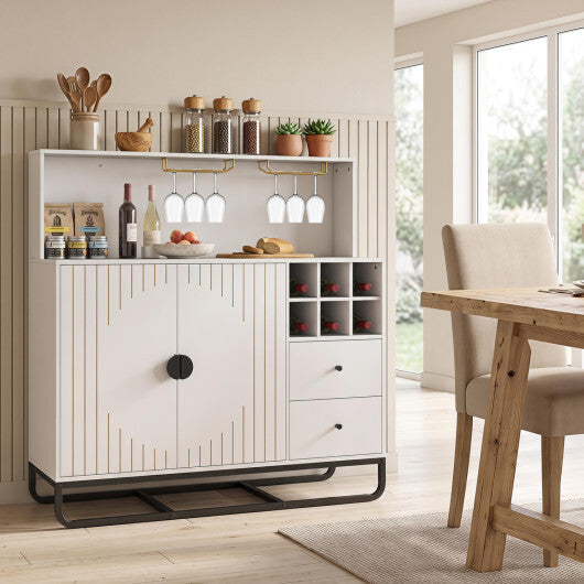 Home Bar Cabinet with Wine Rack Glass Holder and Adjustable Shelf-Black LuxuryLifeWay Online Store