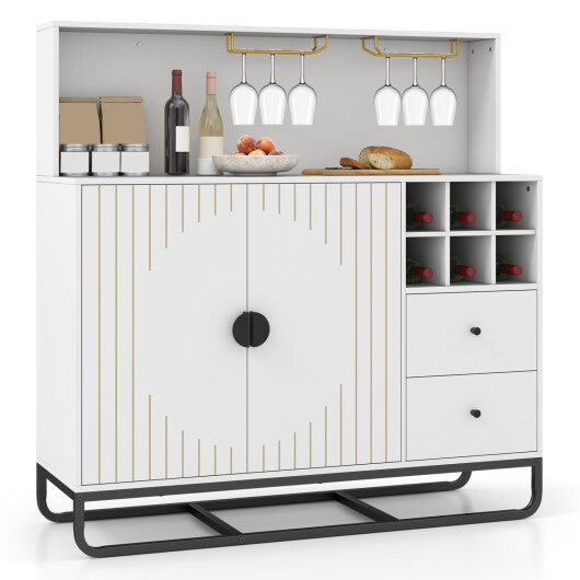 Home Bar Cabinet with Wine Rack Glass Holder and Adjustable Shelf-Black LuxuryLifeWay Online Store