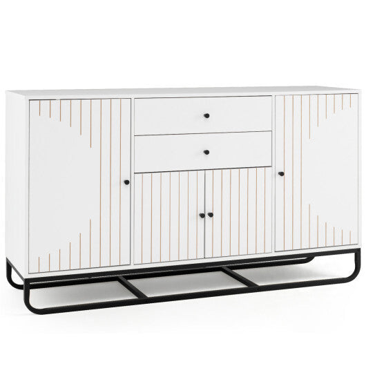 Modern Buffet Sideboard Cabinet w/ 2 Drawers & Adjustable Shelves for Dining Room-White LuxuryLifeWay Online Store