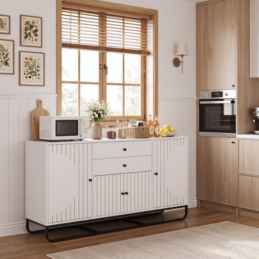 Modern Buffet Sideboard Cabinet w/ 2 Drawers & Adjustable Shelves for Dining Room-White LuxuryLifeWay Online Store