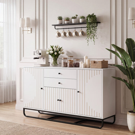 Modern Buffet Sideboard Cabinet w/ 2 Drawers & Adjustable Shelves for Dining Room-White LuxuryLifeWay Online Store
