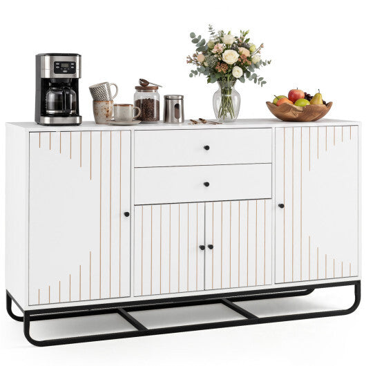 Modern Buffet Sideboard Cabinet w/ 2 Drawers & Adjustable Shelves for Dining Room-White LuxuryLifeWay Online Store
