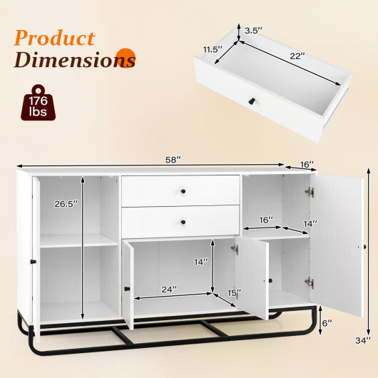 Modern Buffet Sideboard Cabinet w/ 2 Drawers & Adjustable Shelves for Dining Room-White LuxuryLifeWay Online Store