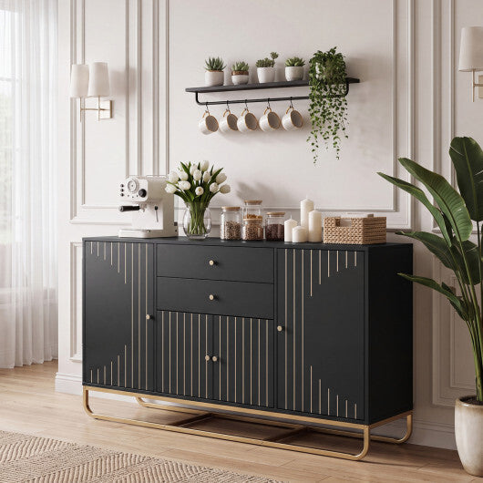 Modern Buffet Sideboard Cabinet w/ 2 Drawers & Adjustable Shelves for Dining Room-White LuxuryLifeWay Online Store