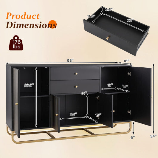 Modern Buffet Sideboard Cabinet w/ 2 Drawers & Adjustable Shelves for Dining Room-White LuxuryLifeWay Online Store