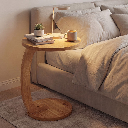 24 Inch Round C-shaped Side Table with Thickened Top and Sturdy Base LuxuryLifeWay Online Store
