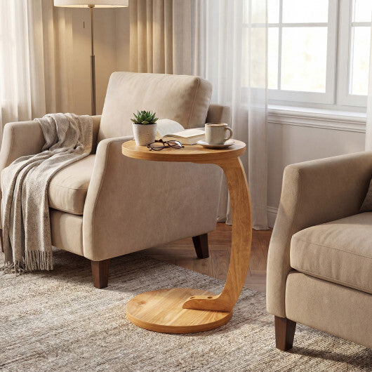 24 Inch Round C-shaped Side Table with Thickened Top and Sturdy Base LuxuryLifeWay Online Store