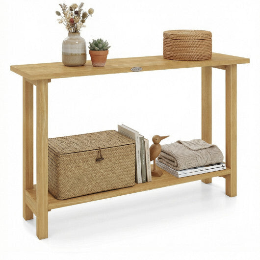 47 Inch Solid Wood Console Table with Teak Wood Frame and Storage Shelf LuxuryLifeWay Online Store