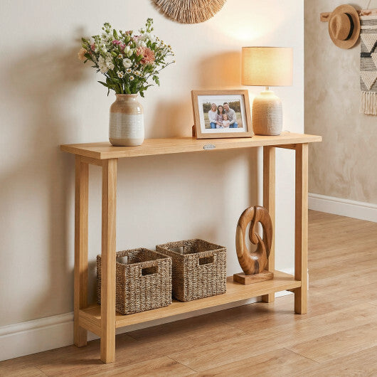 47 Inch Solid Wood Console Table with Teak Wood Frame and Storage Shelf LuxuryLifeWay Online Store