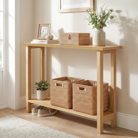 47 Inch Solid Wood Console Table with Teak Wood Frame and Storage Shelf LuxuryLifeWay Online Store