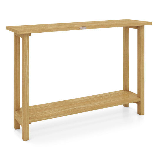47 Inch Solid Wood Console Table with Teak Wood Frame and Storage Shelf LuxuryLifeWay Online Store