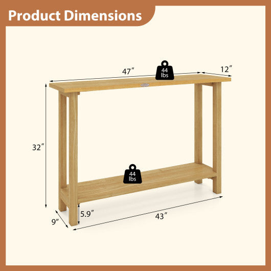 47 Inch Solid Wood Console Table with Teak Wood Frame and Storage Shelf LuxuryLifeWay Online Store