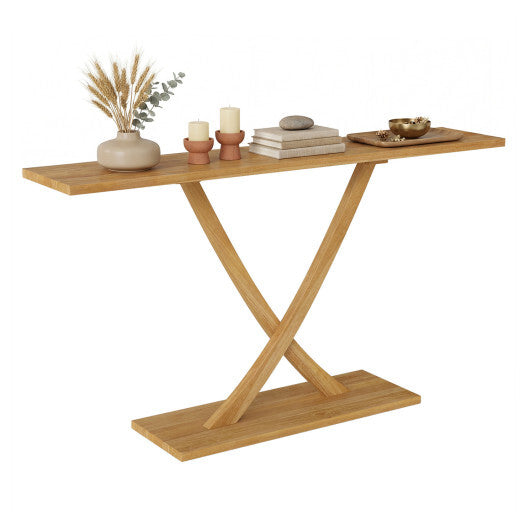 57 Inch Solid Wood Console Table with Teak Wood Frame and Geometric Design LuxuryLifeWay Online Store