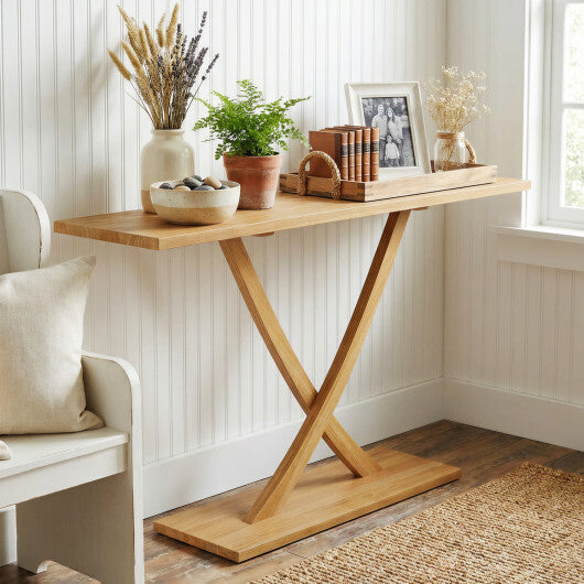 57 Inch Solid Wood Console Table with Teak Wood Frame and Geometric Design LuxuryLifeWay Online Store