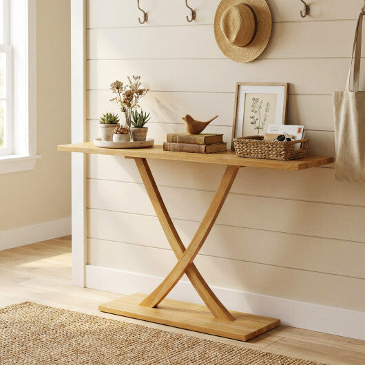57 Inch Solid Wood Console Table with Teak Wood Frame and Geometric Design LuxuryLifeWay Online Store