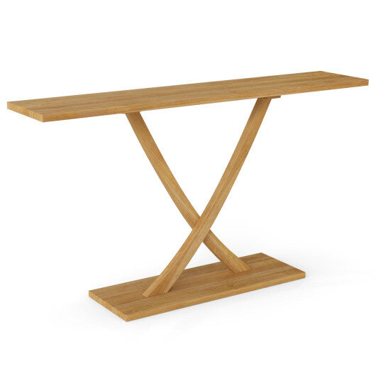 57 Inch Solid Wood Console Table with Teak Wood Frame and Geometric Design LuxuryLifeWay Online Store