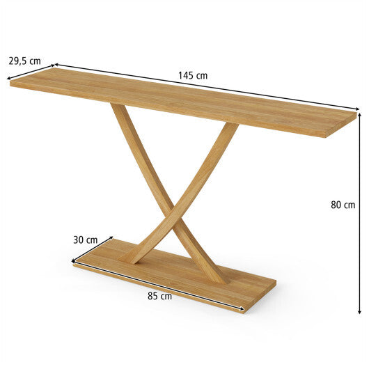 57 Inch Solid Wood Console Table with Teak Wood Frame and Geometric Design LuxuryLifeWay Online Store