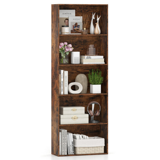 5-Tier Bookshelf Open Bookcase Freestanding Display Shelf Storage Organizer-Rustic Brown LuxuryLifeWay Online Store