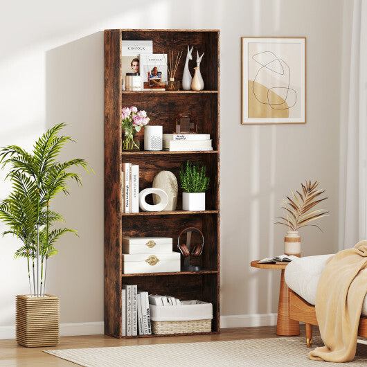 5-Tier Bookshelf Open Bookcase Freestanding Display Shelf Storage Organizer-Rustic Brown LuxuryLifeWay Online Store
