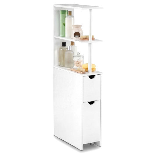 Slim Storage Freestanding Bathroom Cabinet with Open Shelves-White LuxuryLifeWay Online Store