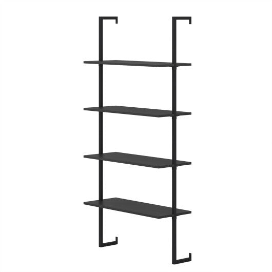 4-Tier Ladder Shelf Open Wall Mounted Bookcase with Wooden Boards and Metal Frame-Black LuxuryLifeWay Online Store