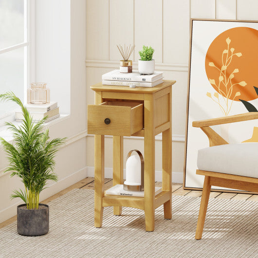 3-Tier Nightstand with Drawer and Open Storage Shelf-White LuxuryLifeWay Online Store