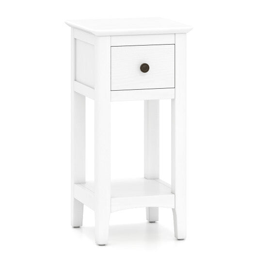 3-Tier Nightstand with Drawer and Open Storage Shelf-White LuxuryLifeWay Online Store