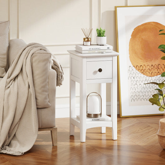 3-Tier Nightstand with Drawer and Open Storage Shelf-White LuxuryLifeWay Online Store
