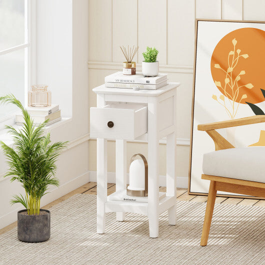 3-Tier Nightstand with Drawer and Open Storage Shelf-White LuxuryLifeWay Online Store