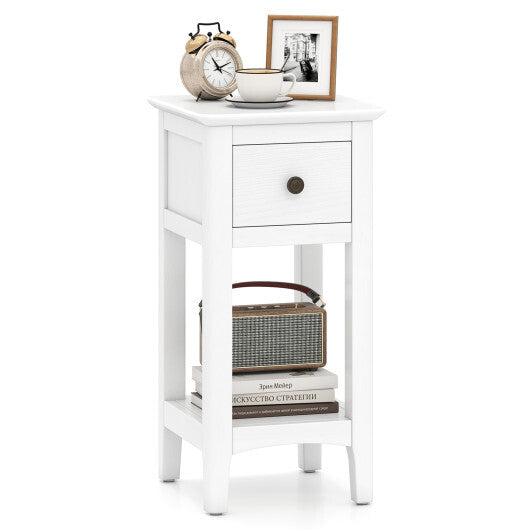3-Tier Nightstand with Drawer and Open Storage Shelf-White LuxuryLifeWay Online Store