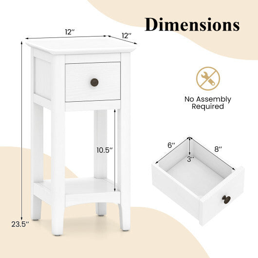 3-Tier Nightstand with Drawer and Open Storage Shelf-White LuxuryLifeWay Online Store