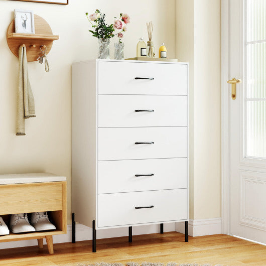 5-Drawer Modern Tall Chest of Drawers with Metal Legs-White LuxuryLifeWay Online Store