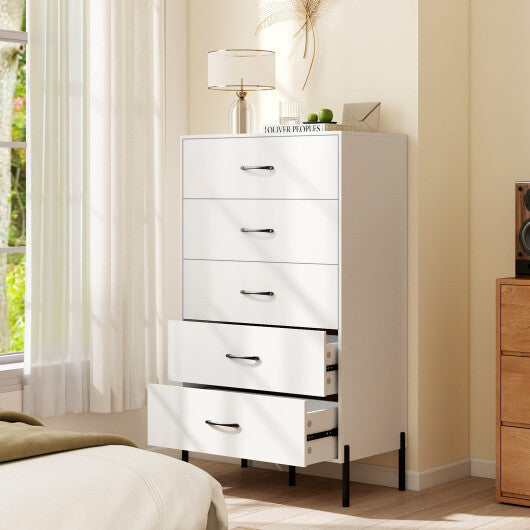 5-Drawer Modern Tall Chest of Drawers with Metal Legs-White LuxuryLifeWay Online Store