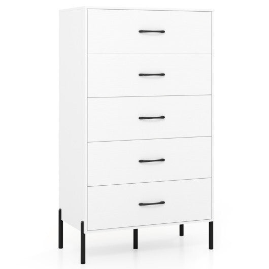5-Drawer Modern Tall Chest of Drawers with Metal Legs-White LuxuryLifeWay Online Store