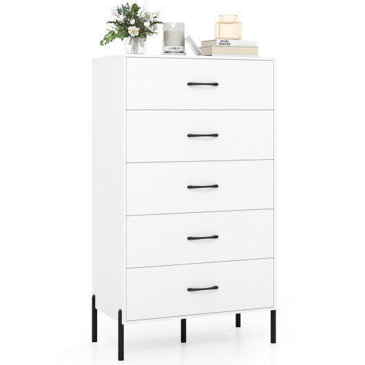 5-Drawer Modern Tall Chest of Drawers with Metal Legs-White LuxuryLifeWay Online Store