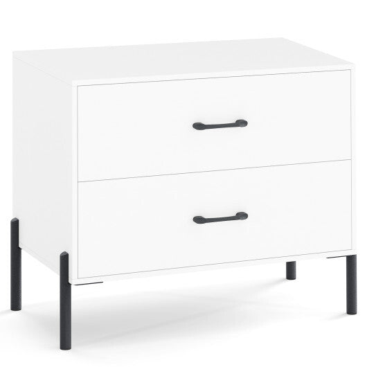 Modern Wooden 2-Drawer Nightstand with Metal Legs and Handles-White LuxuryLifeWay Online Store