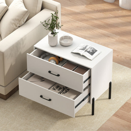 Modern Wooden 2-Drawer Nightstand with Metal Legs and Handles-White LuxuryLifeWay Online Store