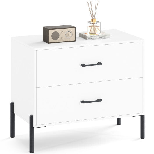 Modern Wooden 2-Drawer Nightstand with Metal Legs and Handles-White LuxuryLifeWay Online Store