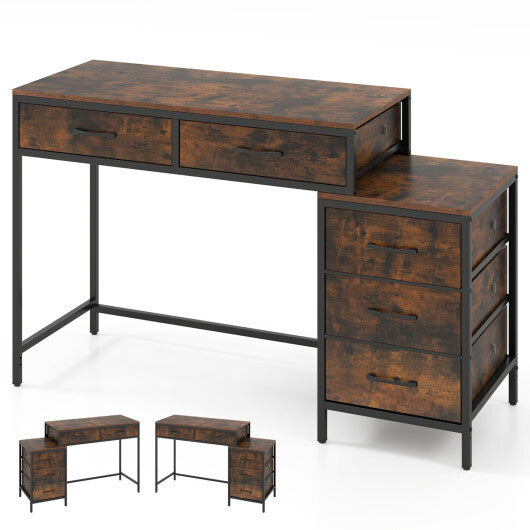 Computer Desk with 5 Drawers and Printer Stand for Bedroom and Small Spaces-Rustic Brown LuxuryLifeWay Online Store