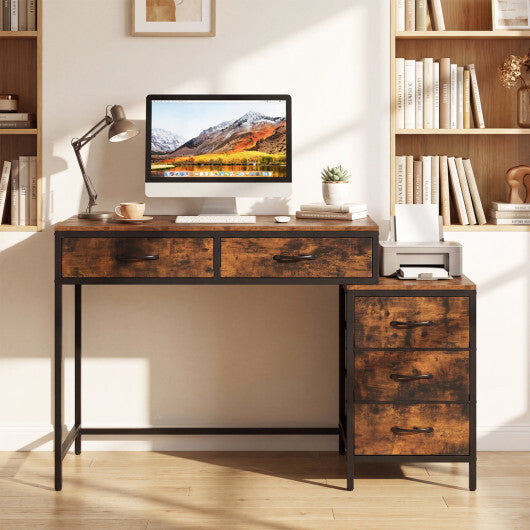 Computer Desk with 5 Drawers and Printer Stand for Bedroom and Small Spaces-Rustic Brown LuxuryLifeWay Online Store