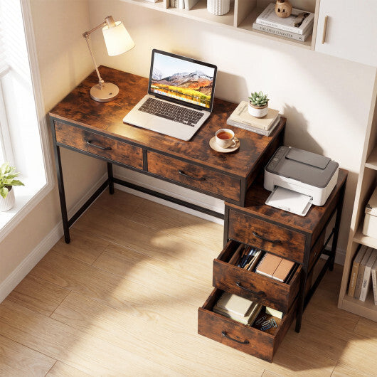 Computer Desk with 5 Drawers and Printer Stand for Bedroom and Small Spaces-Rustic Brown LuxuryLifeWay Online Store